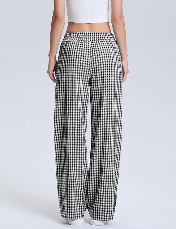 HIDDENBRAND - Wholesale Pants - Women's - Plaid Print Slacks Wide-Leg Lounge Pants3