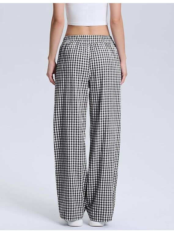 HIDDENBRAND - Wholesale Pants - Women's - Plaid Print Slacks Wide-Leg Lounge Pants3