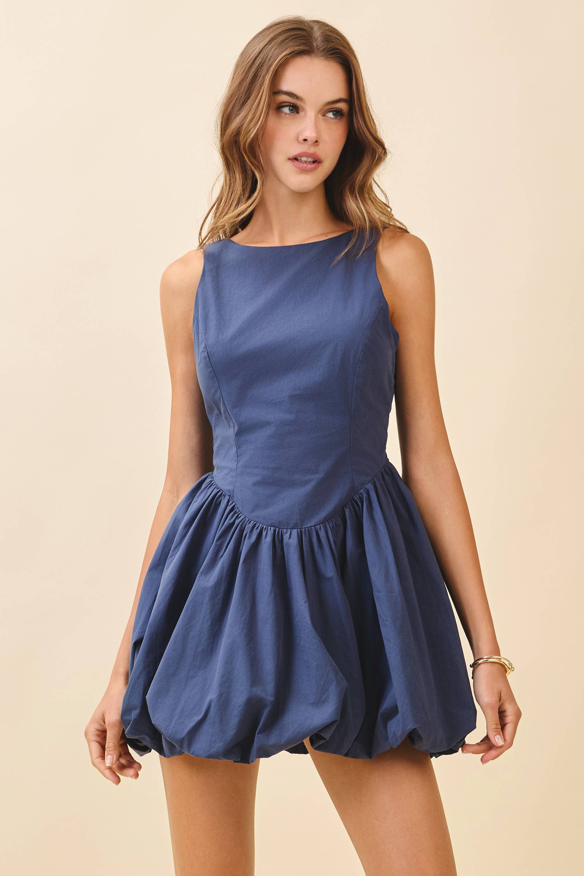 NAVY CD06025-Structured Bodice Bubble Hem Lace Up Mini Dress for wholesale on Faire