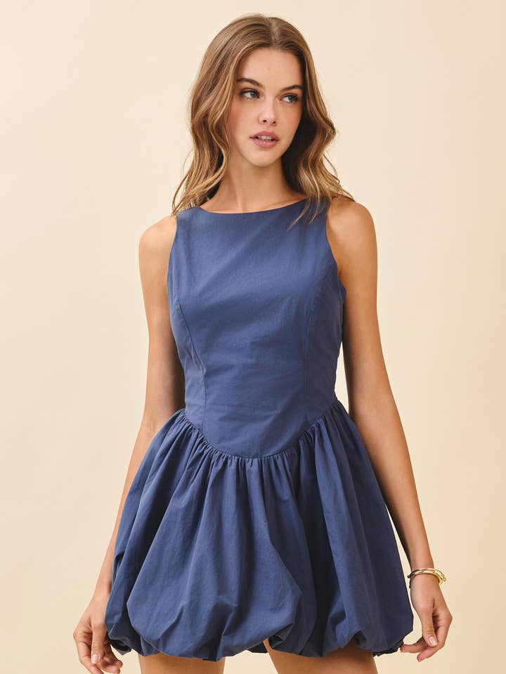 NAVY CD06025-Structured Bodice Bubble Hem Lace Up Mini Dress for wholesale on Faire0