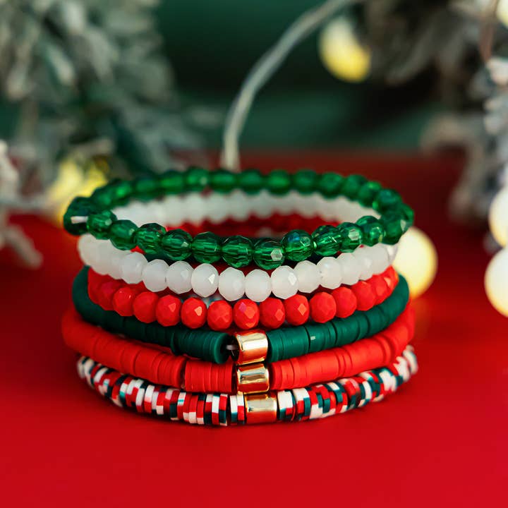 MKS America - Wholesale Beaded Bracelet - Christmas red & green Bead Bracelet set3