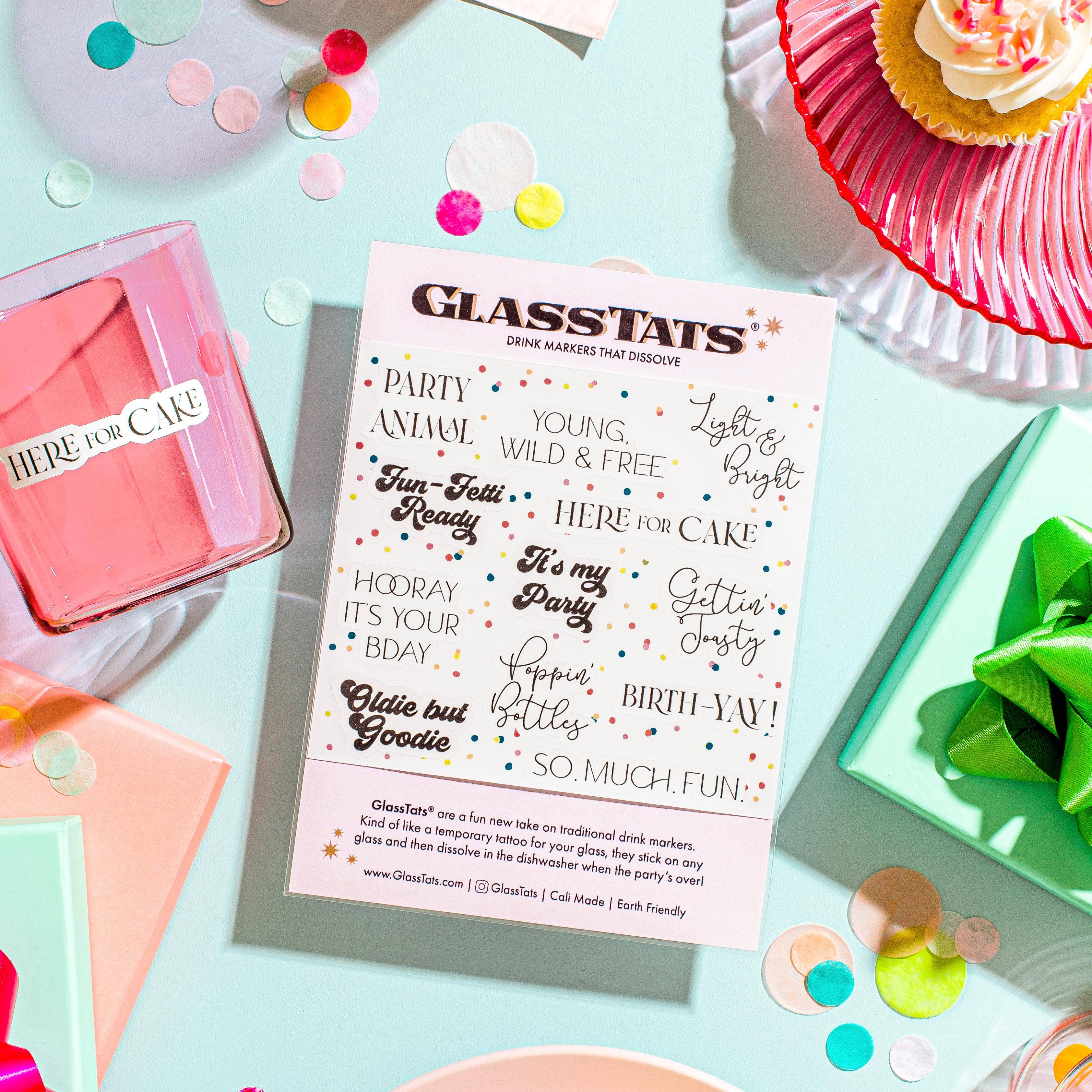 GlassTats - Vente Marqueurs pour verres à vin/cocktail - Marqueurs de boisson d'anniversaire1