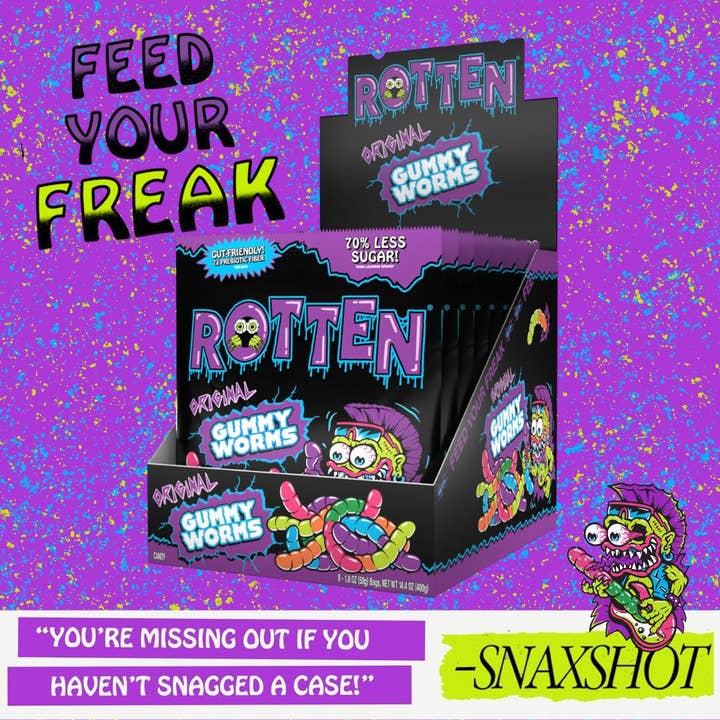 Rotten Candy - Wholesale Gummy - Original Gummy Worms Candy: GF, Prebiotics, Low Sugar1