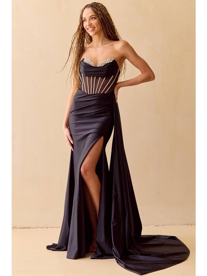 Babyfox Apparel - Wholesale Gown - Women's - Bead Rhinestone Sweetheart Neckline Sheath Dress