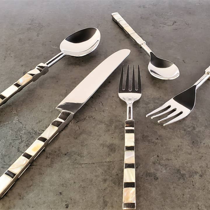 Gibb & Daan - Wholesale Cutlery set - Mother of Pearl inlay Flatware Set -Stainless Steel Set of 55