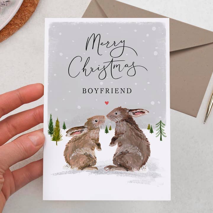 Making Meadows Ltd - Wholesale Christmas Card - Rabbit Christmas Card For Boyfriend