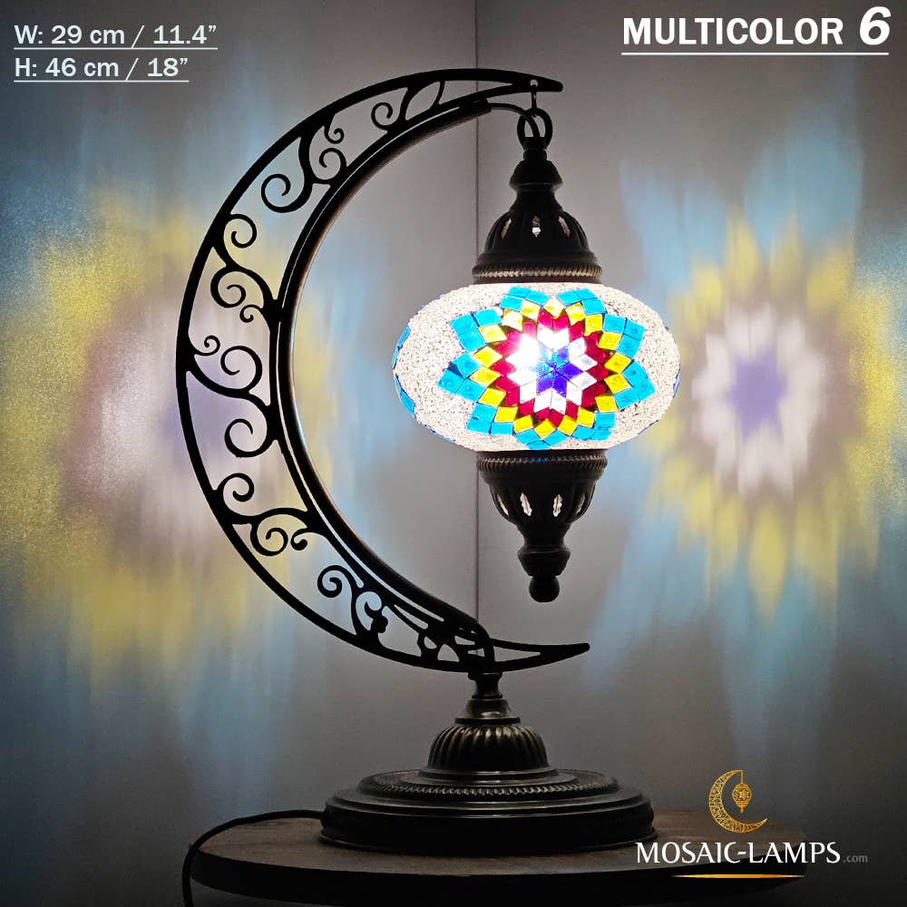 Mosaic Lamps - Wholesale Accent/Desk Lamp - 10+ Colors - Moroccan Moon Table Lamp, Arc, Murano Crescent35