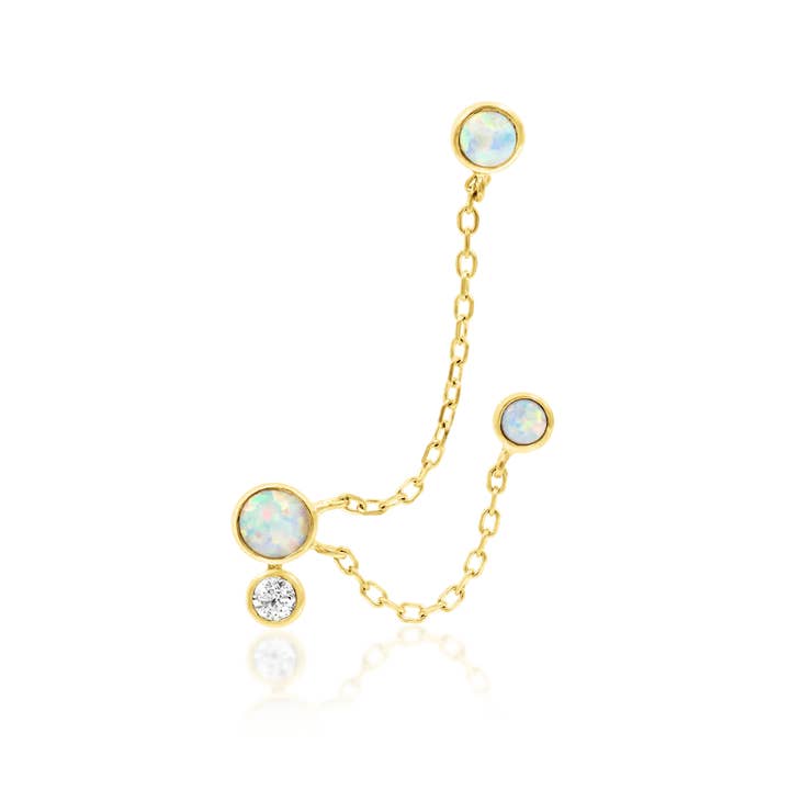 Piercing-zone - Wholesale Single Earring - Mei Chains – 14K Gold, Opal & CZ Threadless End