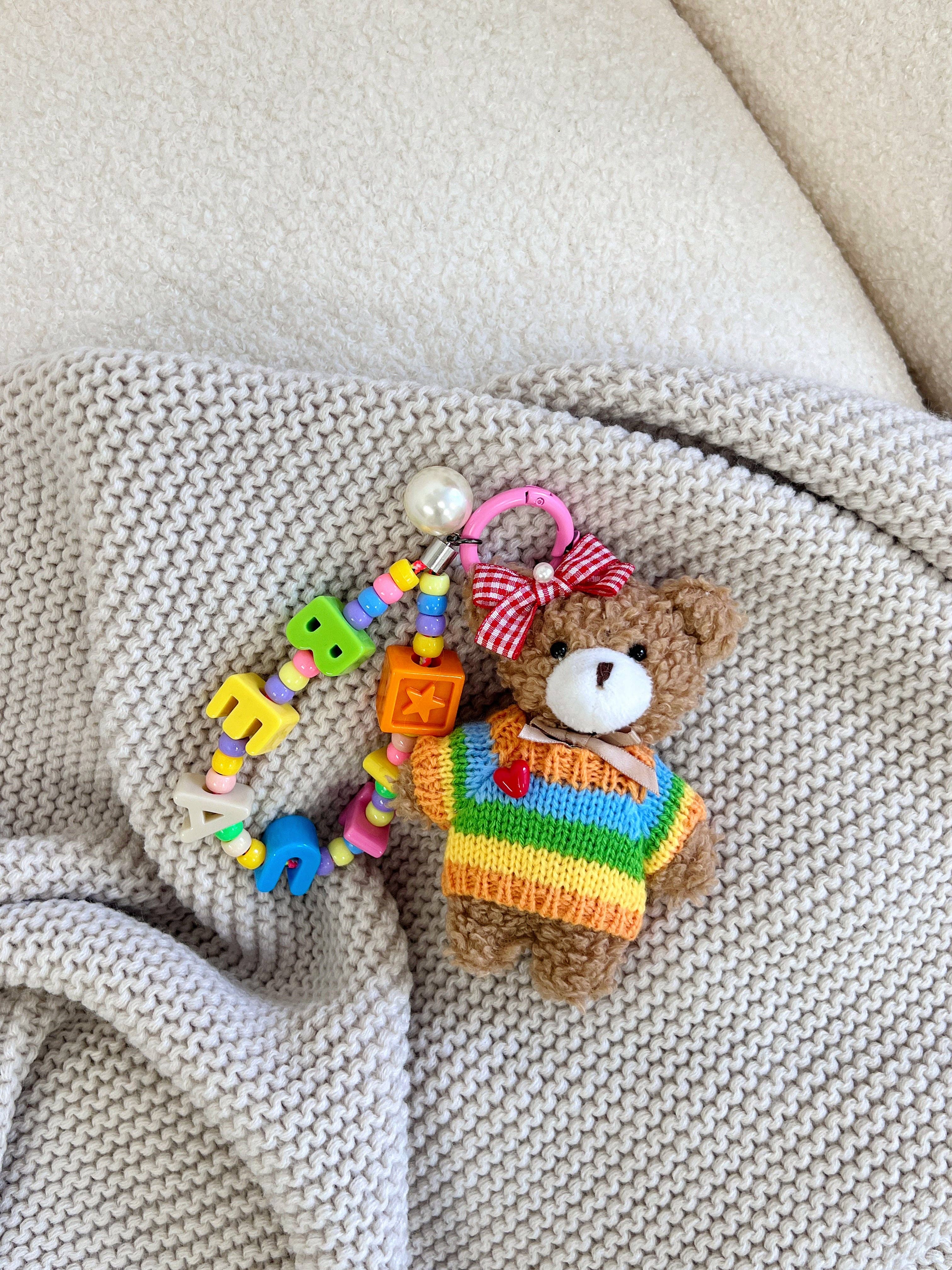 ACACIA(Formerly OLA) - Wholesale Purse/bag accessory – Women’s - Hand-Knitted Rainbow Sweater Teddy Bear Bag Charm