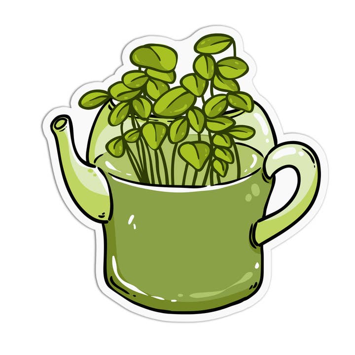 Cute Watering Can with Plants Vinyl Textured Stickers for wholesale by Girls Printing House