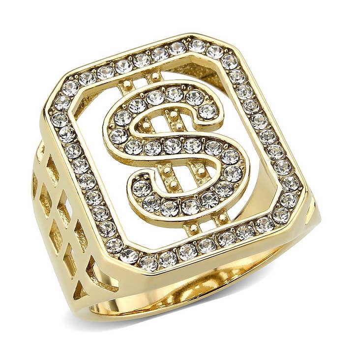 TK3757 - Bague en acier inoxydable en or IP (placage ionique) avec cristal transparent de qualité supérieure pour la vente par Alamode