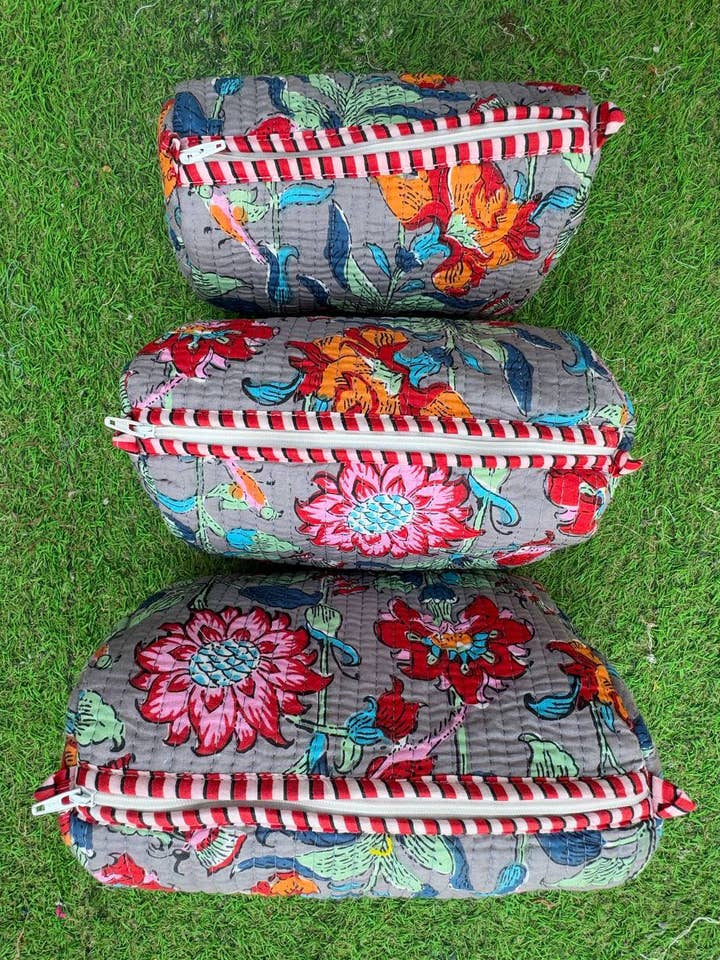 Makeup Bag Block Print Bag Women Toiletry Quilted Cotton Bag for wholesale by Bhawana Handicrafts
