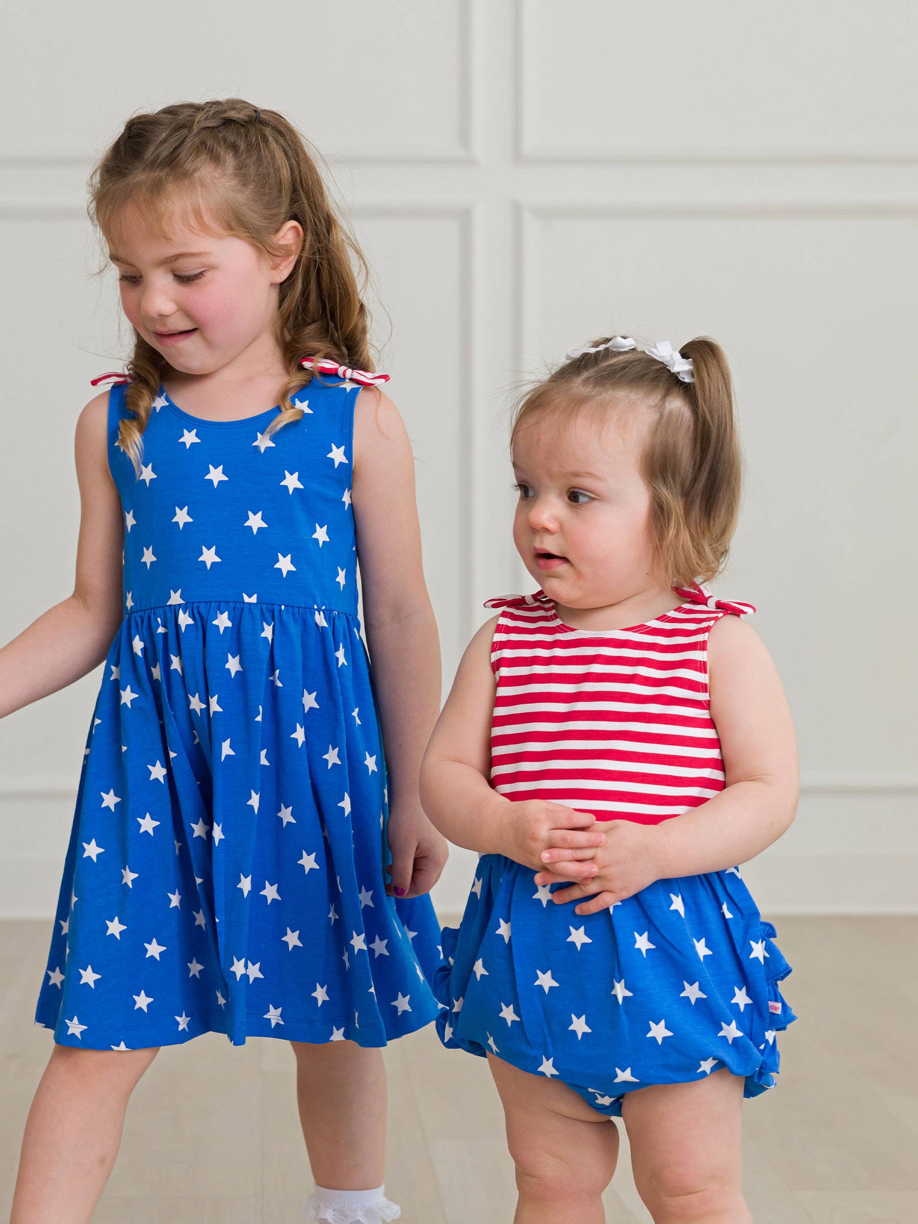 RuffleButts + RuggedButts - Wholesale Romper - Kids - Baby Girls Stars & Stripes Knit Tie Shoulder Bubble Romper5