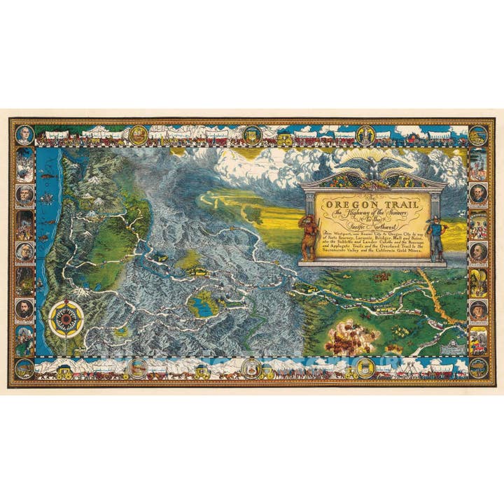 Historisk Oregon Trail Kort - Pionerernes Motorvej, 1932 for engroshandel hos Historic Pictoric