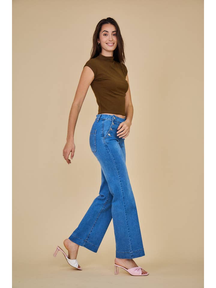 Denim Women's Wide-Leg Jeans (Button Closure) - ANA & LUCY for wholesale on Faire