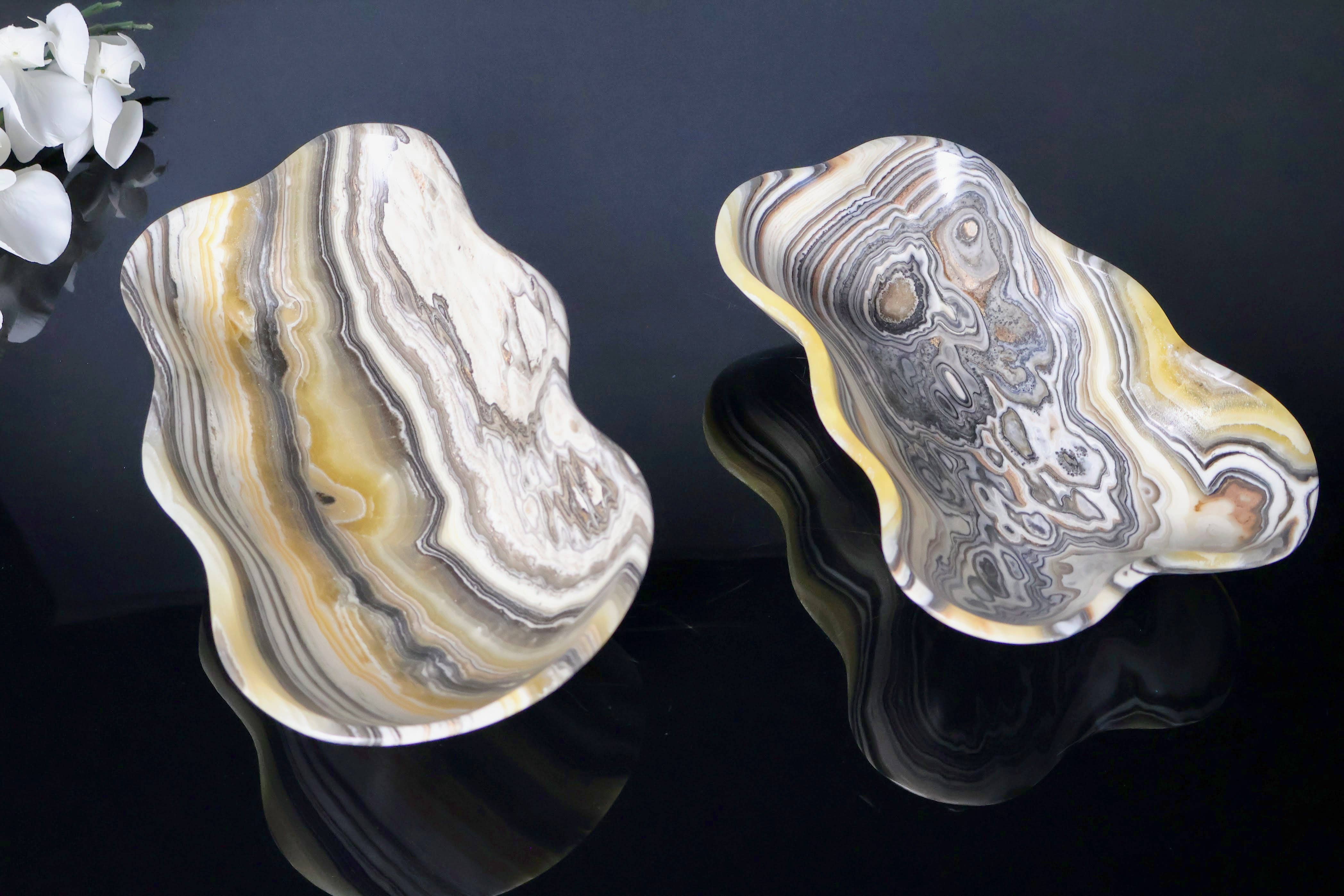 OnyxBowl - Venta al por mayor Bandejas/platos/boles decorativos - Exquisito Par de Cuencos Decorativos de Ónix Cebra, Piedra Decorativa4