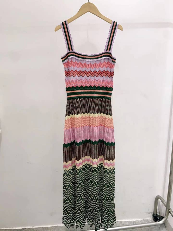 Multi Colored DR331 Retro Pleated Knit Dress - Spring/Summer Chic for wholesale on Faire6