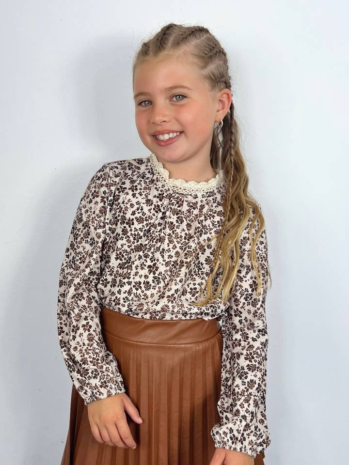 Liberty floral top with lace and long sleeves for girls for wholesale by MINI MIGNON PARIS