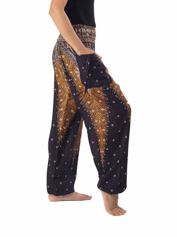 Studio 12 Collective (previously Ethnic Lanna) – Großhandel Hose – Damen – Haremshose Boho mit gesmokter Taille und Taschen - Pfau1