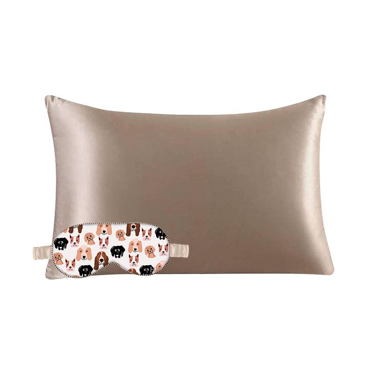 Dog Eye Mask & Taupe Pillowcase Satin Set for wholesale by Hang Accessories