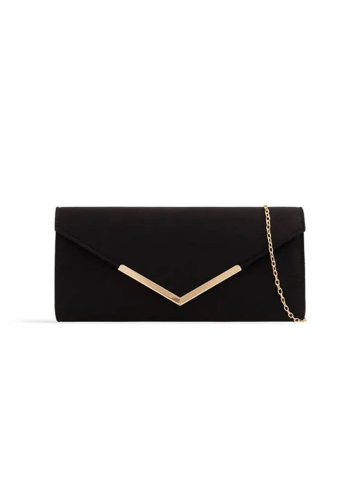 Black Suede Envelope Clutch Bag for wholesale by Aftershock London