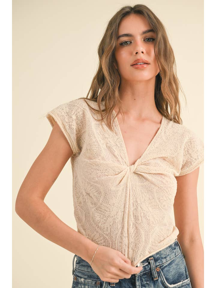 MIOU MUSE - Wholesale Knit Top - Women's - T3750 TEXTURED EMBROIDERED STYLE KNITTED TOP
