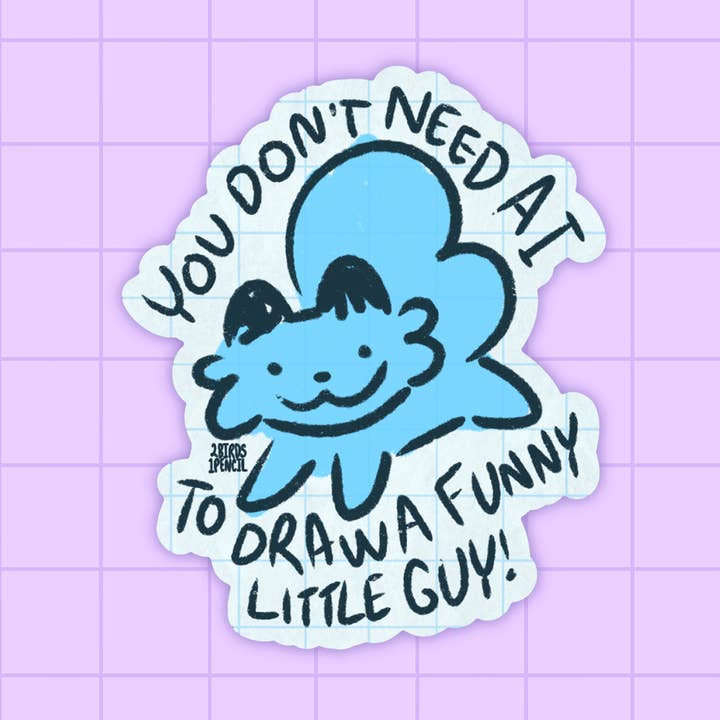 Anti-AI Art Bembo Blue Cat Vinyl Sticker for wholesale by 2Birds1Pencil Illustrations