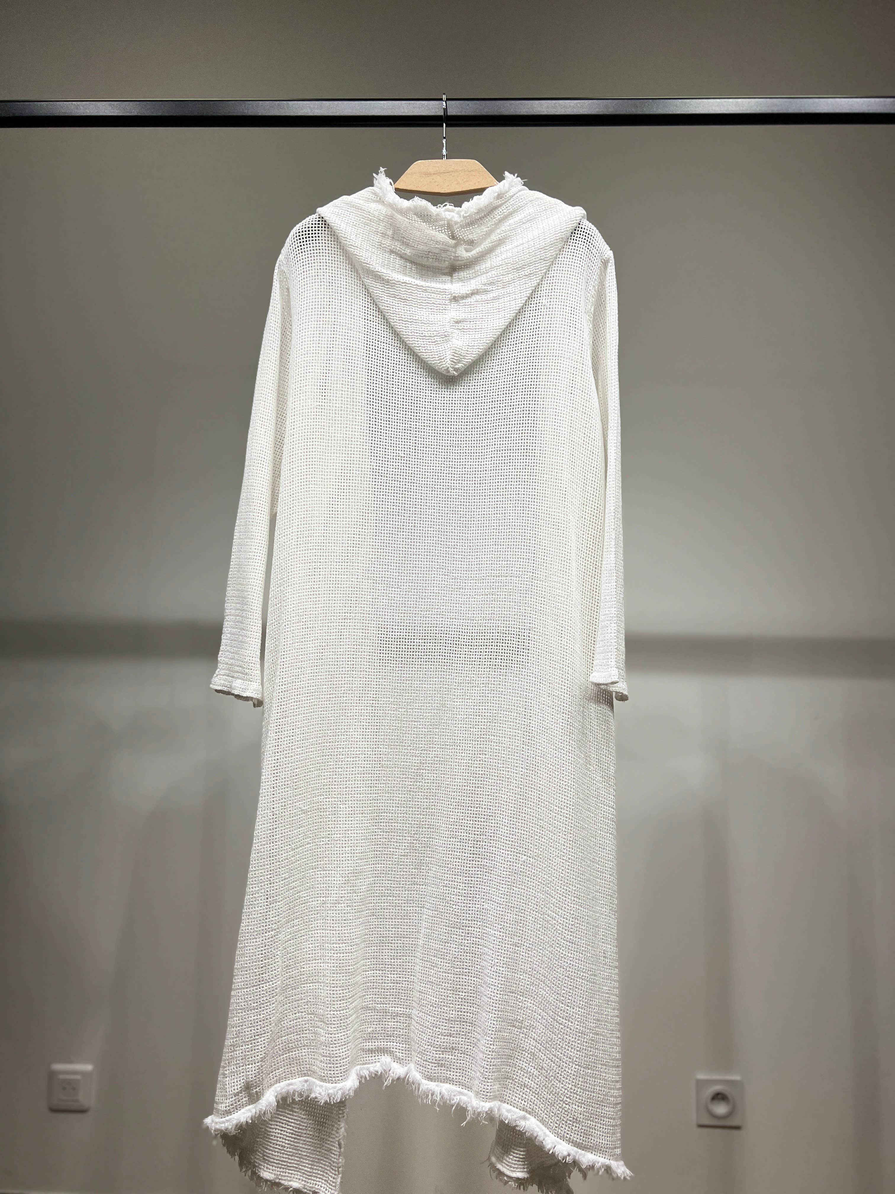 L'Emotion - Wholesale Kimono - Women's - Long Hooded Openwork Knit Fringed Effect Kimono 100% Cotton1