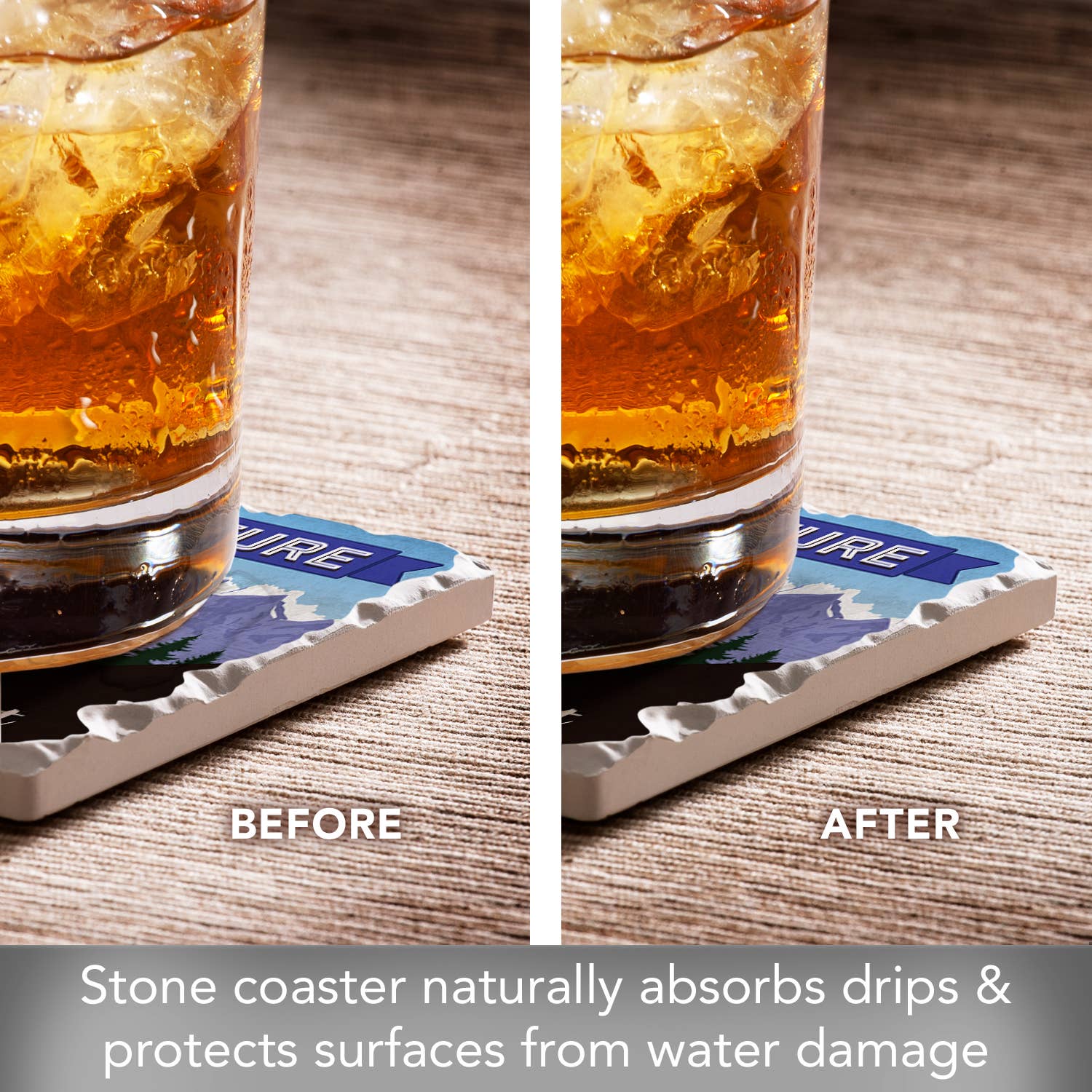 Conimar Promotions - Wholesale Coasters - "Adventure Awaits" Single Tumbled Tile Coaster  1