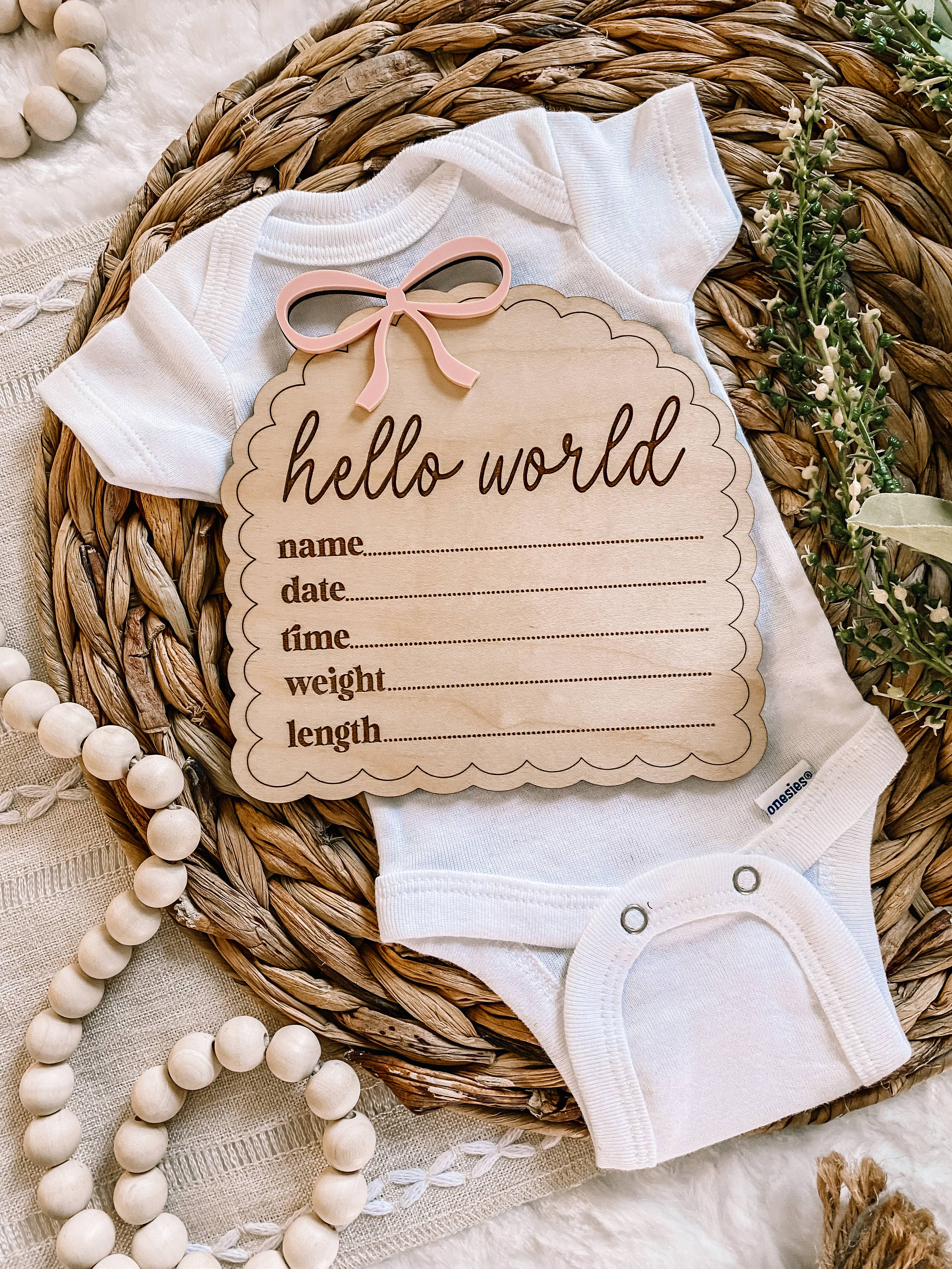 Claire and Bella - Wholesale Milestone Art/Keepsake - Kids & Baby - Hello World Birth Stat Sign - Dainty Bow6