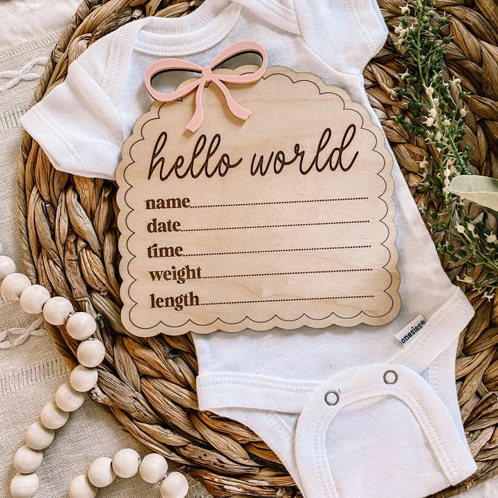 Claire and Bella - Wholesale Milestone Art/Keepsake - Kids & Baby - Hello World Birth Stat Sign - Dainty Bow6
