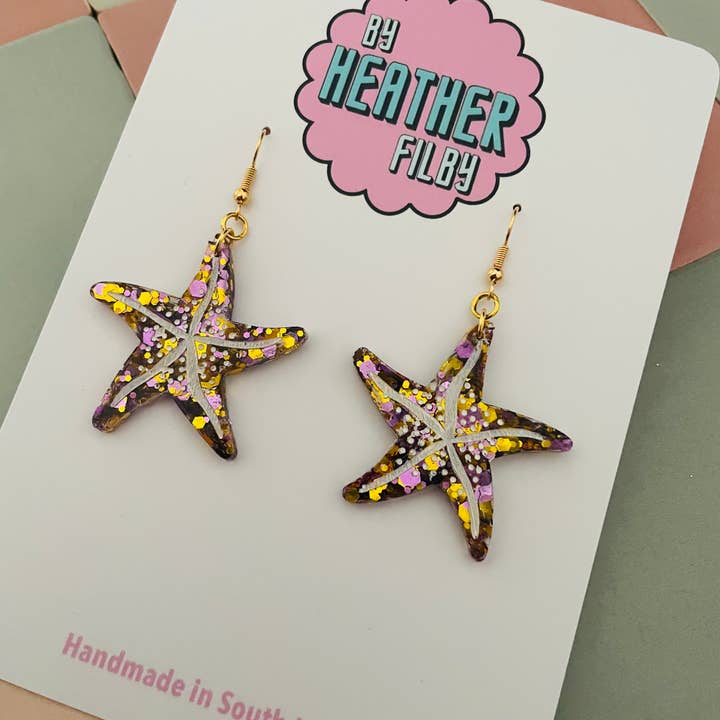 By Heather Filby - Wholesale Dangle Earrings - Large Starfish Glitter Earrings (MORE COLOURS)2