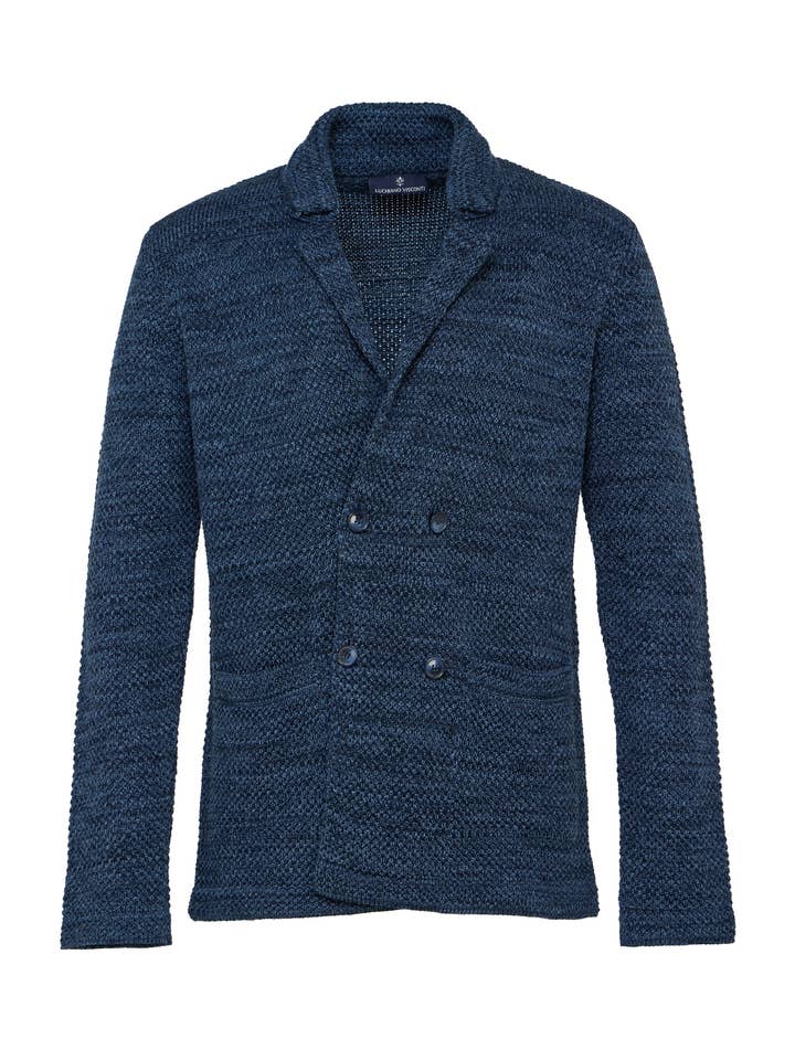 Marinblå dubbelknäppt flätstickad tröja för wholesale av Luchiano Visconti