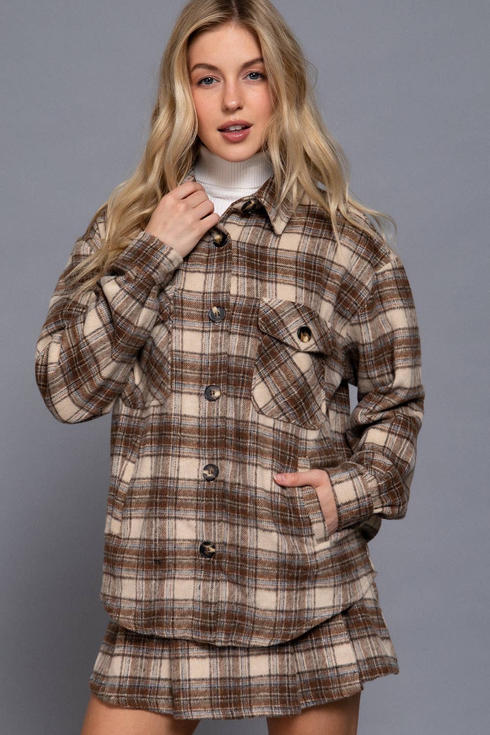 Active Basic | Active USA - Wholesale Shirt Jacket/Shacket - Women's - Long Sleeve Wool Blend Plaid Button Down Casual Jacket 12