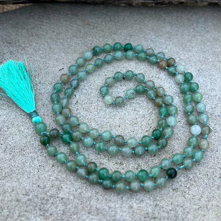Lungta Imports - Wholesale Prayer Beads Necklace - Natural Green Aventurine Hand Knotted Mala, Rosary 108 Beads, Japa Mala, Meditation Mala, Mala Necklace, Free Silk Pouch