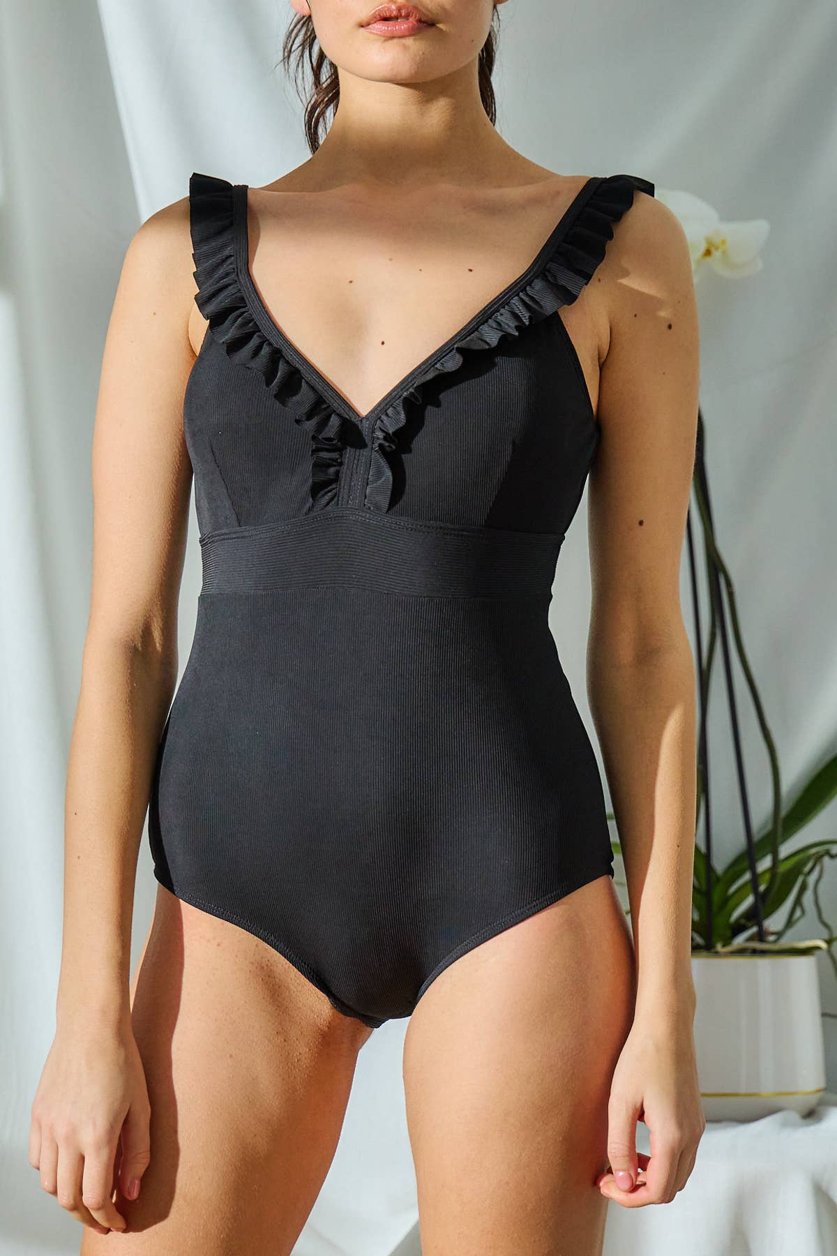 SUNTEX - Wholesale One Piece Swimsuit - Women's - V-neck one-piece swimsuit with ruffles on the straps4