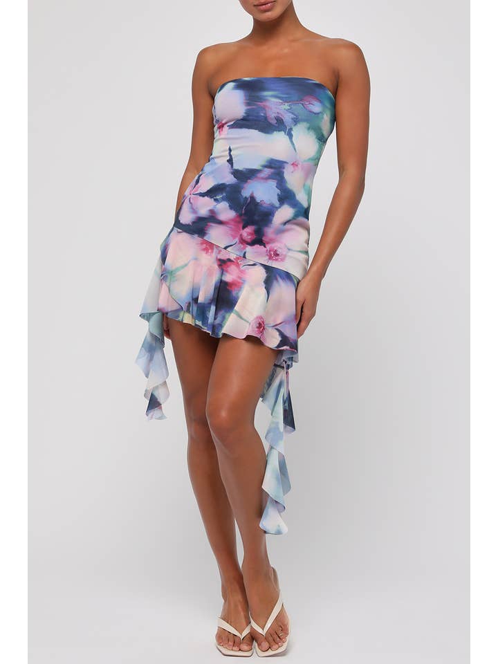 Navy Multi Daniella Strapless Mesh Mini Dress for wholesale on Faire