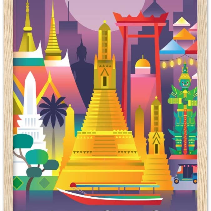 Poster in legno con cornice e carta opaca premium di Bangkok per la vendita all'ingrosso da parte di Max & Oscar