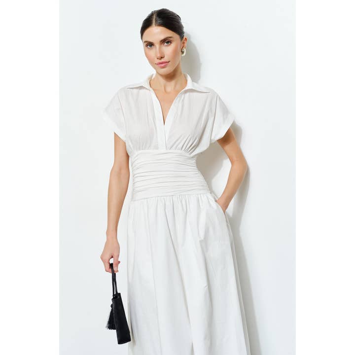 Cressida Ruched Waist Poplin Maxi Dress for wholesale by Loucia