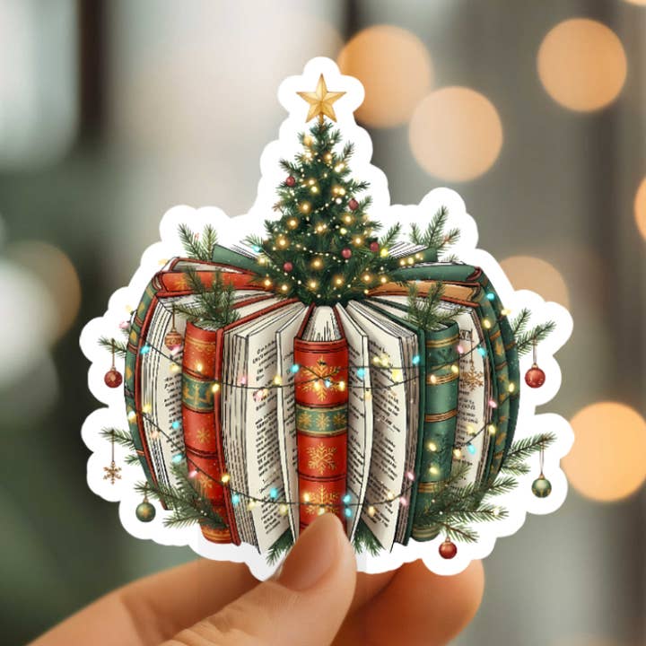 Beautiful Christmas Reading Vinyl Sticker for wholesale by Mystical Monkey Toes