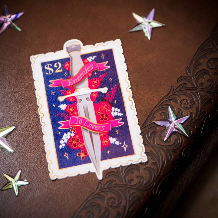 Enemies to Lovers Glitter Vinyl Sticker Fantasy Bookish for wholesale by Nymeris Art