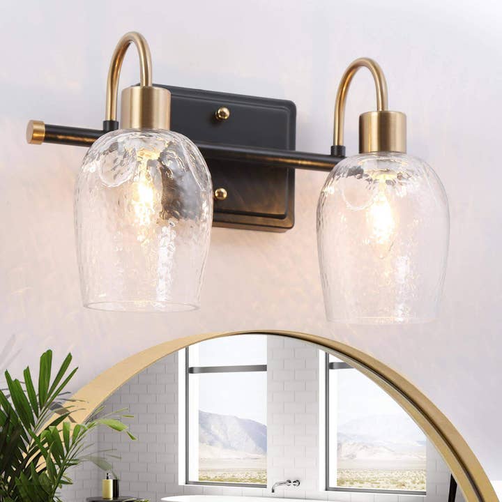 Lonira 2-Light Black and Brass Bathroom Vanity Light for wholesale by Belles Lighting