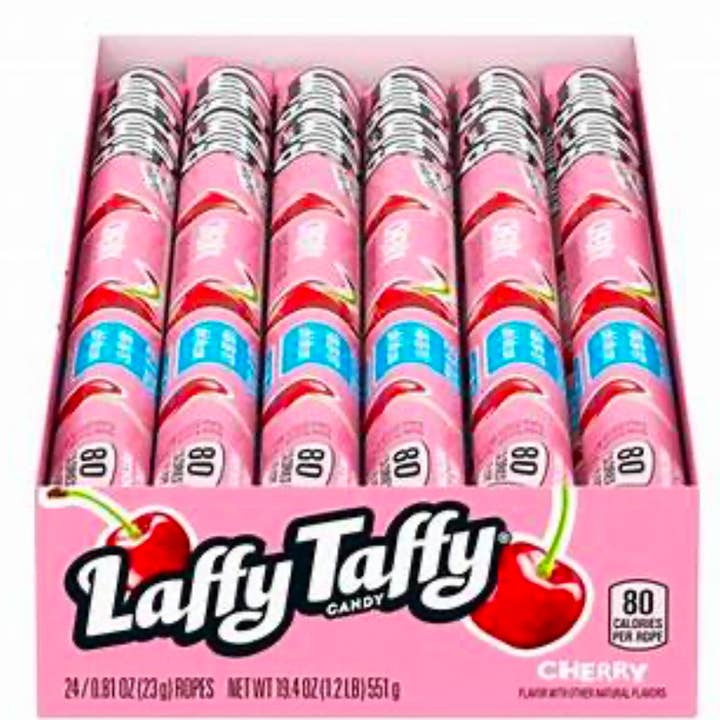 O'Shea's Candies Sweet Shop - Wholesale Taffy - Nostalgic 1975 “ROPES” LAFFY TAFFY CHERRY 🍒 24CT Box1