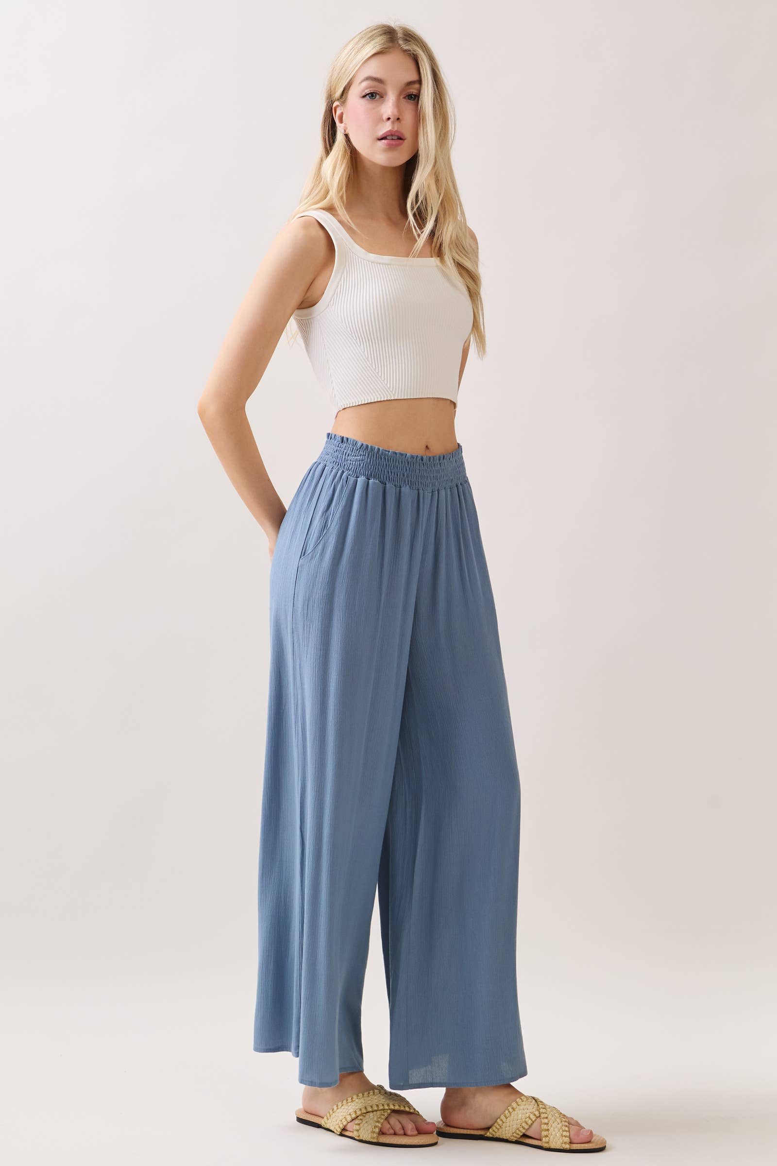 Final Touch - Wholesale Pants - Women's - Waist Smocked Wide Leg Pants - VLP70000332