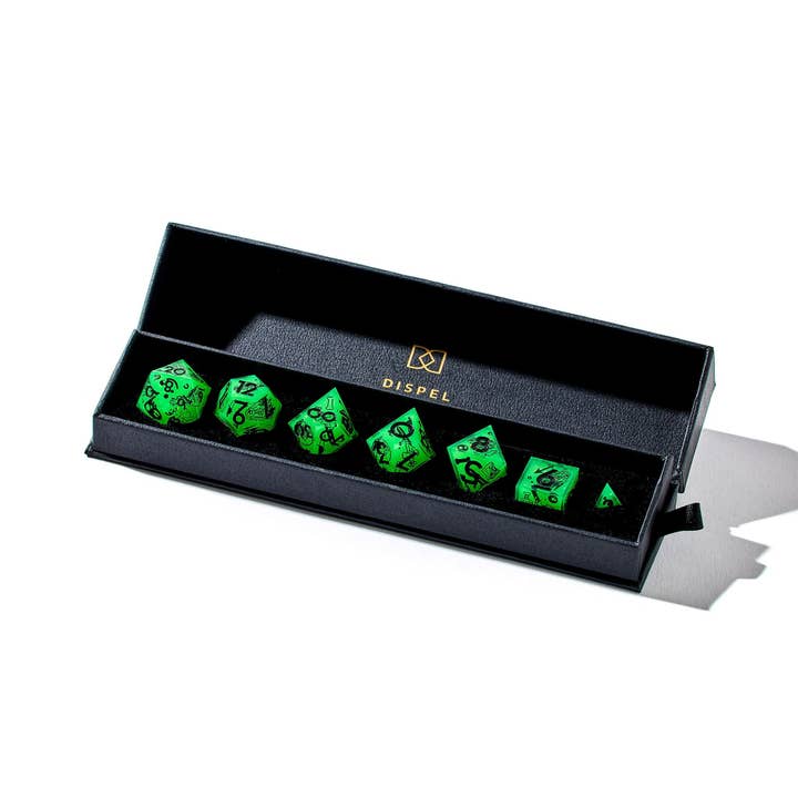 Dispel Dice - Wholesale Dice - Death By Ooze 7-Piece Iconic Glow in the Dark Dice Set2
