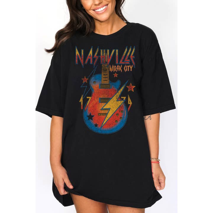 Unisexo oversized - NASHVILLE MUSIC CITY por atacado de Amused by Blue