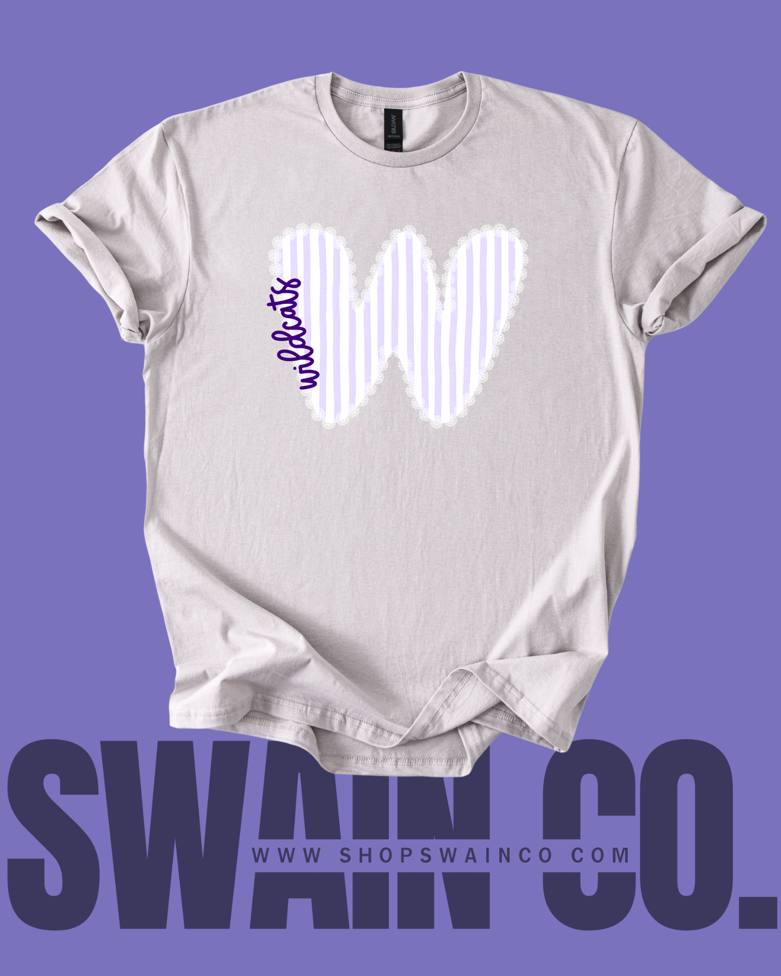 Swain Co. Embroidery & Press - Wholesale Screen Printed T-Shirt - Women's - Preppy Lace Border Mascot T-Shirt – Personalized Spirit Tee1