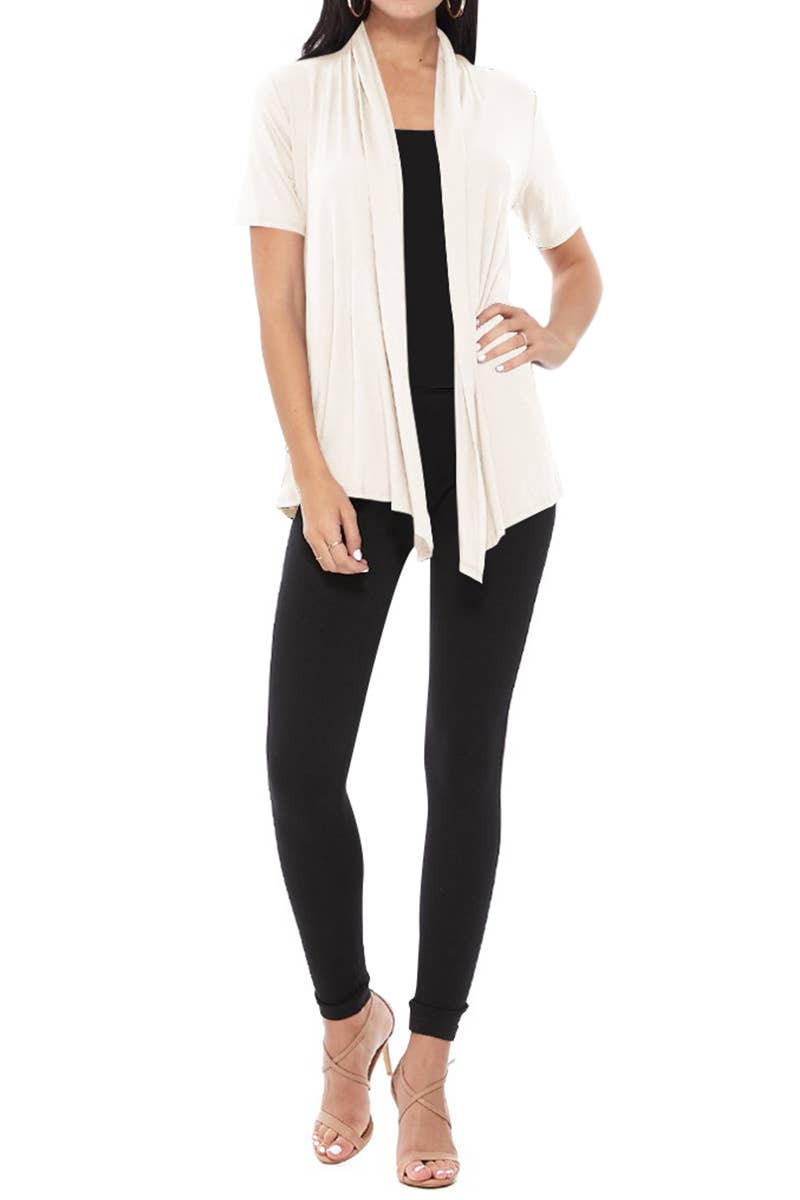 MOA COLLECTION - Wholesale Cardigan - Women's - Women's Casual Short Sleeve Draped Open Front Solid Cardigan31