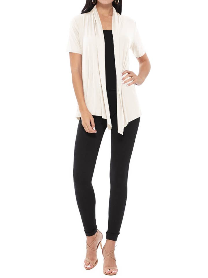 MOA COLLECTION - Wholesale Cardigan - Women's - Women's Casual Short Sleeve Draped Open Front Solid Cardigan31