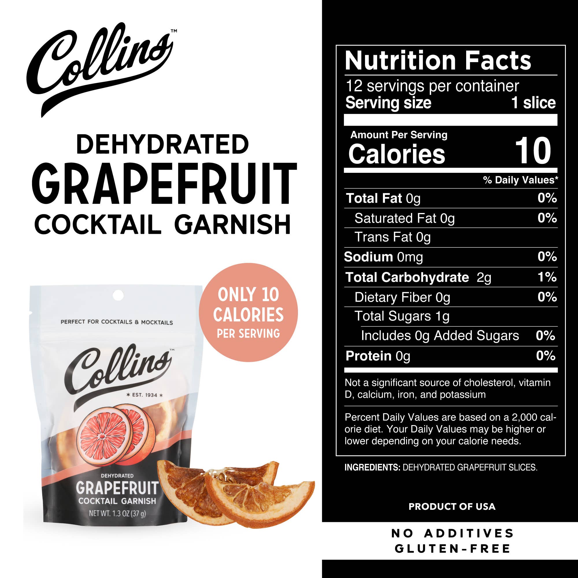 Collins - Wholesale Cocktail Mix/Syrup - Dehydrated Grapefruit Cocktail Garnish 1.3 oz3